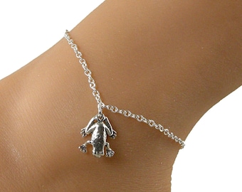 Sterling Silver Frog Charm Anklet, Adorable Animal Jewelry