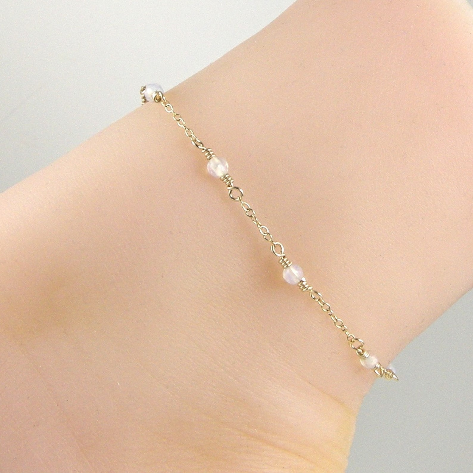 Opal Gold Chain Dainty Anklet Opal Ankle Bracelet Gold Etsy