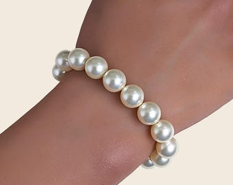 Cream Pearl Bracelet, 10mm Ivory Faux Pearls, Off White Bracelet for Her