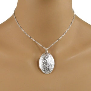 Large Sterling Silver Oval Photo Locket Necklace, Oval Photo Locket