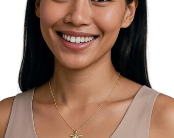 Collier libellule en cristal doré scintillant, bijoux insecte