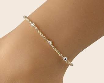Clear AB Crystal Anklet, Dainty 14k Gold Filled Ankle Bracelet Gift for Her