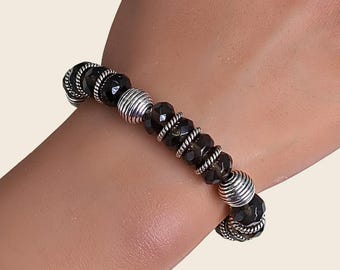 Smoky Quartz Bracelet Sterling Silver Beaded Gemstone Jewelry