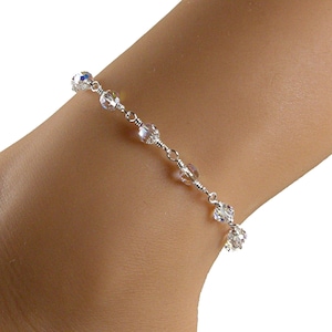 Clear Swarovski Crystal Sterling Silver Anklet, Swarovski Ankle Bracelet, Crystal Anklet, Beaded Anklet