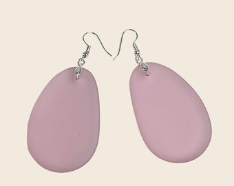 Large Pink Sea Glass Earrings, Free Form Dangle Earrings, Gift for Her