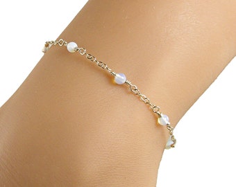 Opal Anklet, Opal Gold Chain Anklet, Gold Anklet, Chain Anklet, White Anklet, Gift for Her, Jewelry Gifts, Dainty Anklet