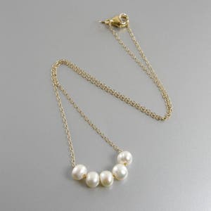 Five Pearl Gold Necklace, Floating Pearl Necklace, Freshwater Pearl ...