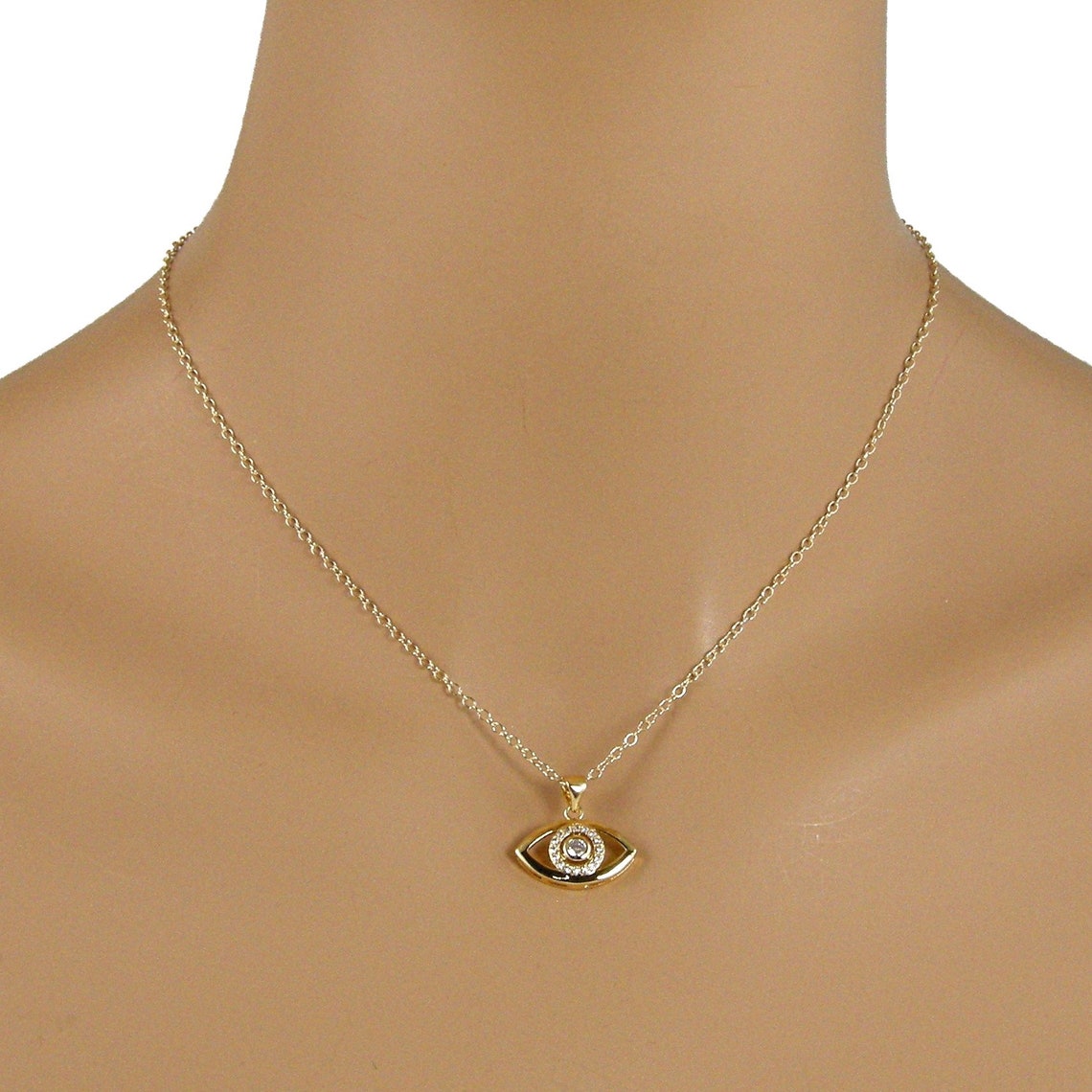 Gold Evil Eye Necklace Gold Crystal Evil Eye Necklace Gold Etsy