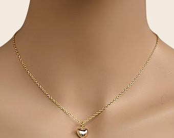 14k Gold Filled Heart Necklace, Dainty Puff Heart Pendant, Meaningful Gift for Her
