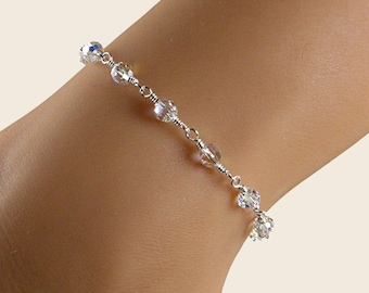 Cavigliera con cristalli Swarovski, delicato bracciale alla caviglia in argento sterling