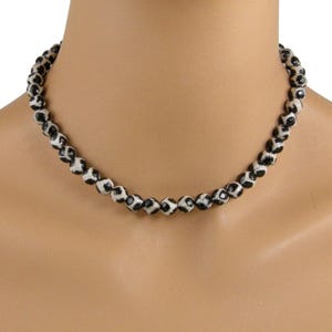 Black and White Necklace, Black White Spotted Agate Necklace