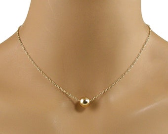 Floating Gold Bead Necklace, Minimalist Gold Bead Necklace