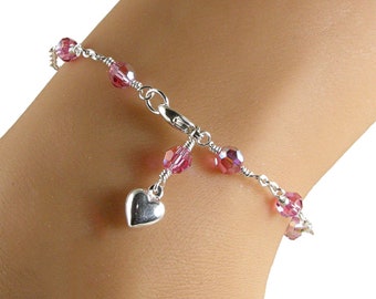 Something Pink Anklet, Pink Crystal Anklet, Swarovski Crystal Anklet, Bridesmaid Anklet, Pink Anklet, Gift for Her, Pink and Silver Anklet