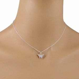 Dainty Crystal Butterfly Necklace: Sterling Silver, Minimalist
