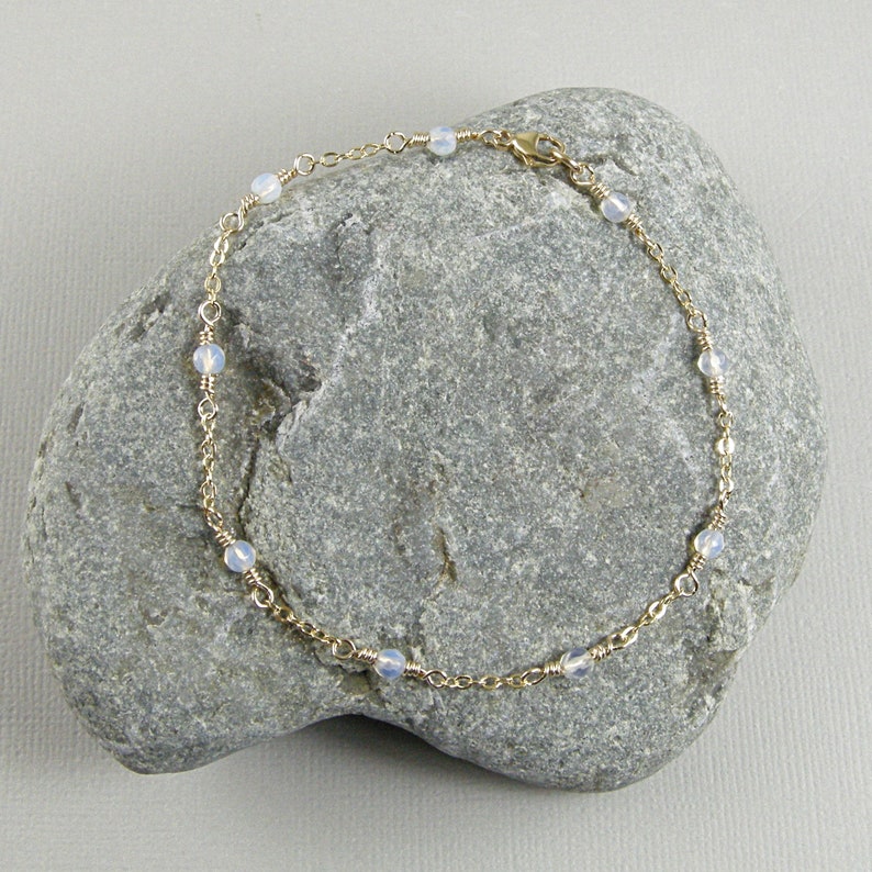 Opal Gold Chain Dainty Anklet Opal Ankle Bracelet Gold Etsy