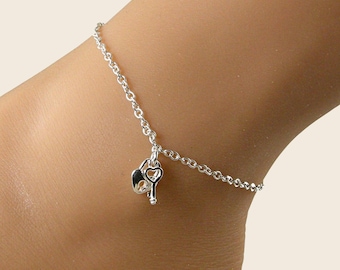 Sterling Silver Lock and Key Anklet, Meaningful Jewelry Gift