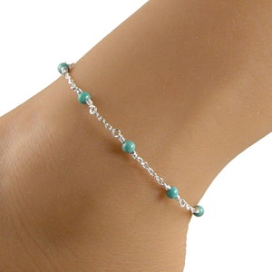 Turquoise Sterling Silver Chain Anklet, Turquoise Ankle Bracelet