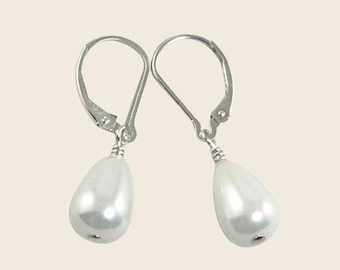 Dainty Teardrop Pearl Earrings, Sterling Silver or Gold Filled Gift for Her