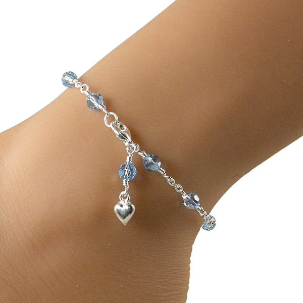 Something Blue Bridal Anklet, Blue Swarovski Crystal Anklet Bracelet, Wedding Anklet, Bridal Anklet, Gift for Her, Gift for Bride