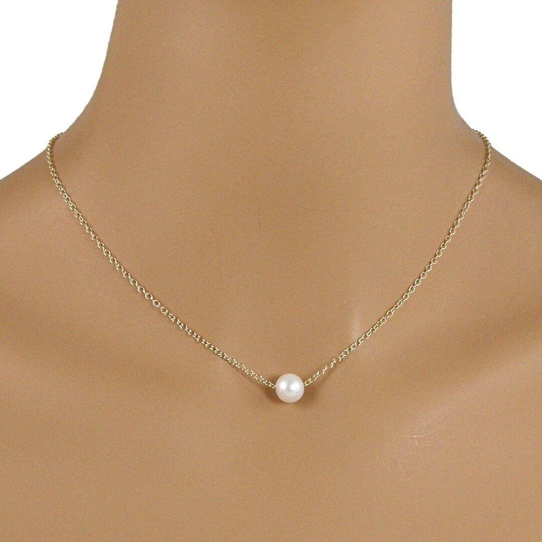 Single White Pearl Gold Floating Pearl Necklace 9mm Floating Etsy