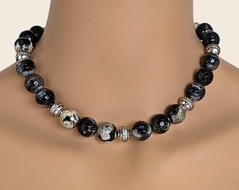 Black & Cream Agate Statement Necklace