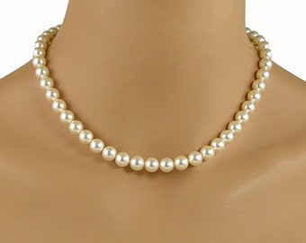 Ivory Pearl Necklace, Cream Pearl Necklace, Swarovski Pearl Necklace