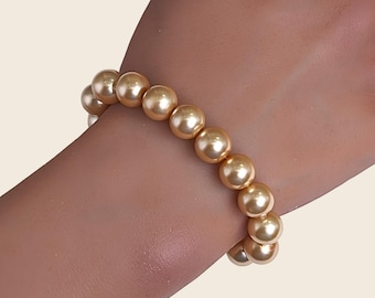 Champagne Bronze Pearl Bracelet, 10mm Faux Pearls, Sterling Silver Clasp