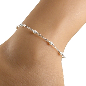 White Pearl Sterling Silver Chain Anklet, Pearl Anklet, Silver Anklet