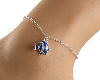 Angel Fish Anklet, Fish Ankle Bracelet, Blue Fish Anklet, Summer Anklet, Gift for Her, Vacation Anklet