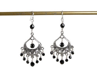 Black Crystal Chandelier Earrings, Black Crystal Earrings, Black and Silver Chandelier Earrings, Black and Silver Earrings