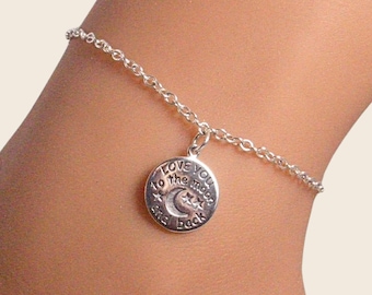 Tobillera "Te amo hasta la luna y de vuelta", tobillera de plata esterlina con luna, regalo celestial para ella, tobillera de plata, dije de luna