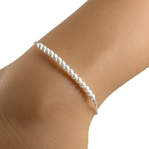 White Pearl Anklet, Pearl Sterling Silver Chain Anklet, Bridal Anklet, Gift for Her