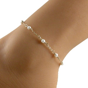 White Pearl Gold Chain Ankle Bracelet, Pearl and Gold Chain Anklet, Gold Anklets for Women