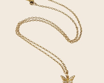 Dainty Crystal Butterfly Necklace: 14k Gold Filled Chain, 18k Gold Pendant
