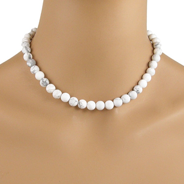 White Bead Necklace Etsy