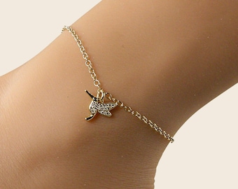 Gold Crystal Hummingbird Anklet, 14k Gold Filled Jewelry Gift