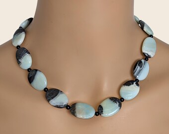 Amazonite Onyx Statement Necklace, Earth Tone Gemstone Jewelry