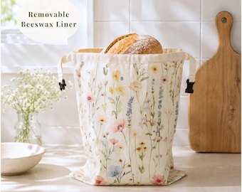 Brotbeutel aus Wildblumen-Bienenwachs mit herausnehmbarem Futter, Brotaufbewahrungsbeutel aus Baumwolle, wiederverwendbarer Brotbeutel für Sauerteigbrot, umweltfreundliche Küche