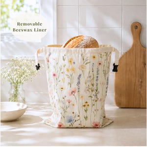 Wildflower Beeswax Bread Bag with Removable Liner, Cotton Bread Storage Bag, Reusable Bread Bag for Sourdough, Eco Friendly Kitchen