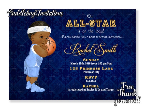 African American Basketball Boy Baby Shower Invitation