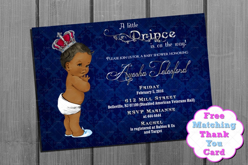 African American Kid Shower Invitation Boy and Totally free Thank By yourself Card Printable - Royal Kid Shower Invitation - Army Blue and Silver Invite graphic regarding Free Printable African American Baby Shower Invitations called African American Youngster Shower Invitation Boy and Absolutely free Thank Oneself Card Printable - Royal Little one Shower Invitation - Military Blue and Silver Invite