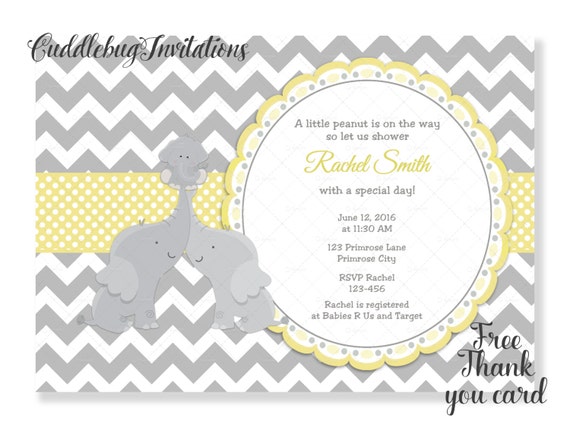 Yellow Elephant Baby Shower Invitation Gender Reveal Baby Etsy