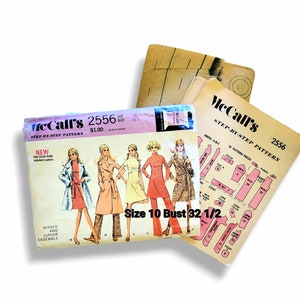 May include: Vintage McCall's 2556 sewing pattern for misses and junior ensembles. The pattern includes a size 10 with a 32 1/2 inch bust. The cover features illustrations of the finished garments. The pattern is step-by-step.