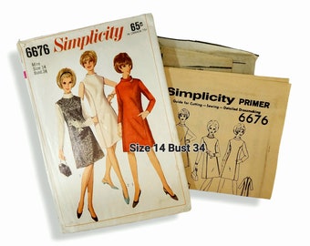 1960s Simplicity 6676 Dress Size 14 Bust 34 Sewing Pattern