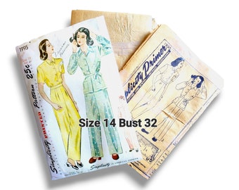 1940s Simplicity 1995 Pajamas PJs Trouser Lounge Wear Size 12 Bust 32 Laura Palmer Design Pattern