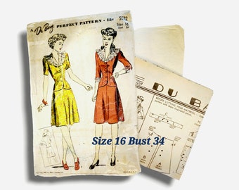 WWII Vintage 1940s Du Barry 5522 Jacket Skirt Size 16 Bust 34 Sewing Pattern