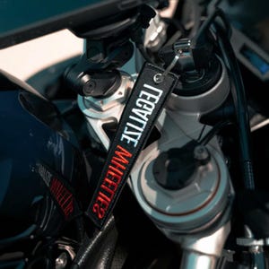 Funny Motorcycle Keychain Embroidered Fabric Key Tag Legalize Wheelies Biker Keyring Double Sided Gift for Riders