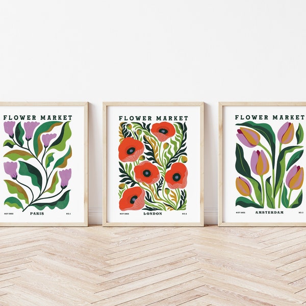 Flower Market Set of 3 Art Prints - 8x10, 11x14 Inches - Kitchen Art - Home Decor - Wall Art - Colorful Art