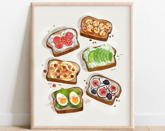 Toast Art Print - 8x10, 11x14 Inches - Cooking Illustration - Kitchen Art - Home Decor - Wall Art - Colorful Art - Office Art