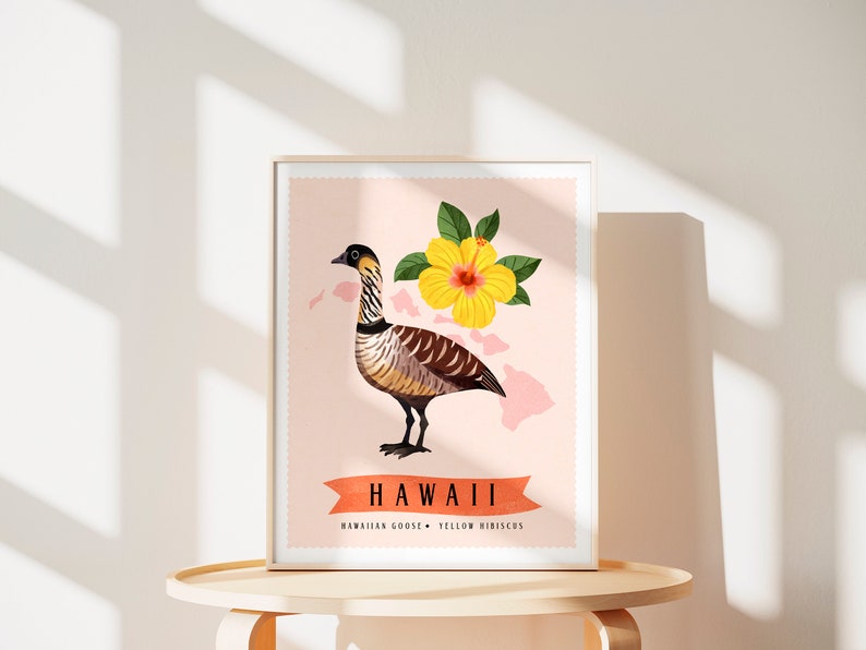 Hawaii State Bird and State Flower Art Print Goose and Hibiscus ...
